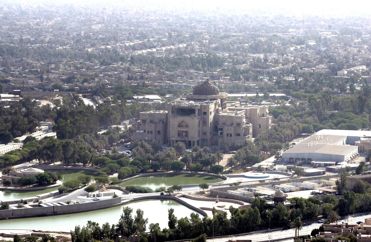 An aerial view of the former Zuhur royal palace at Nusur square in what became the fortified 'Green Zone' in Iraq, in June 2009