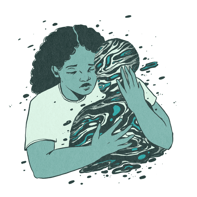 An illustration of a mother holding a child
