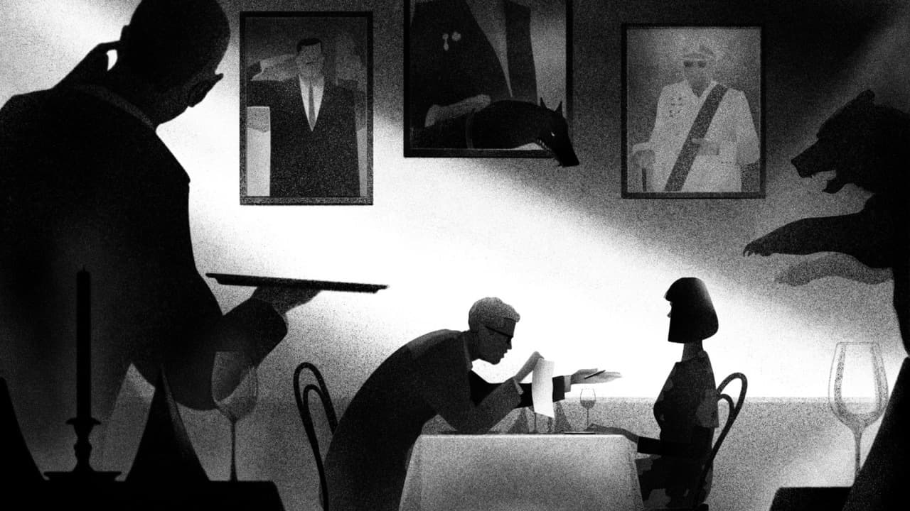 Illustration of man making offer to woman over dinner