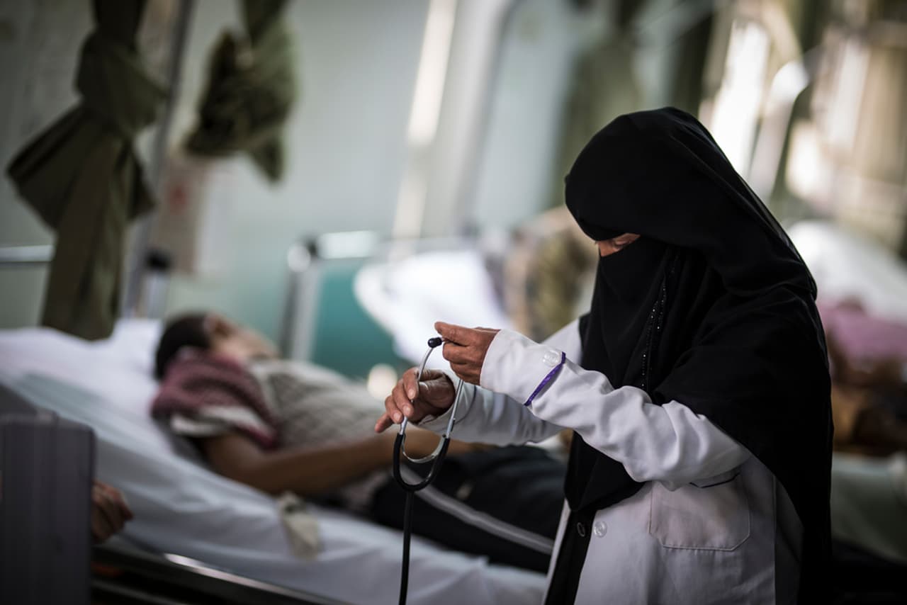 A nurse attends her patient in Al Koweit university hospital in autumn 2017