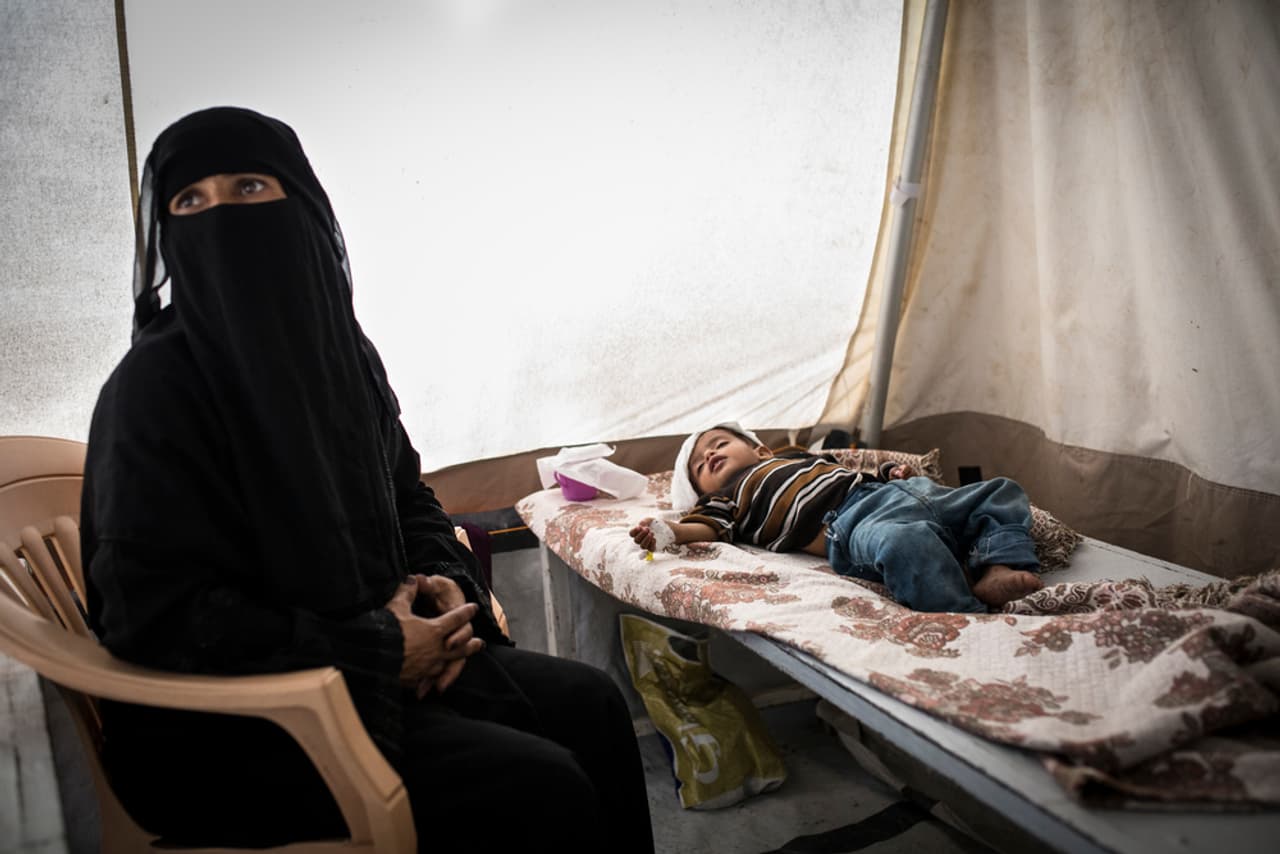 A child in the cholera unit of a Yemeni hospital
