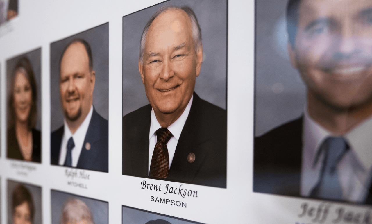 A photo of Brent Jackson alongside other headshots of local politicians