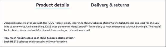 A screengrab taken from Philip Morris International's UK website