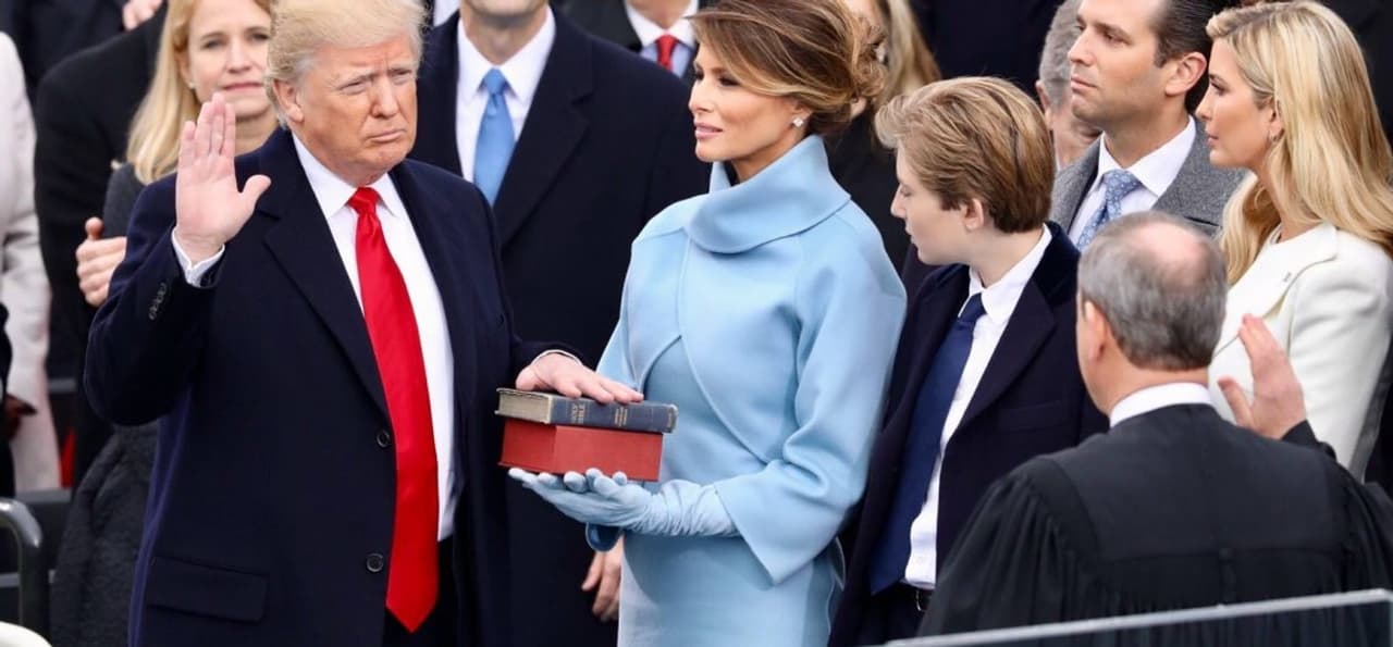 President Donald Trump and his wife, Melania, at his inauguration on 20 January, 2017