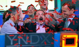 Yandex’s founder and CEO Arkady Volozh celebrates as the company is listed on the Nasdaq exchange in New York in 2011