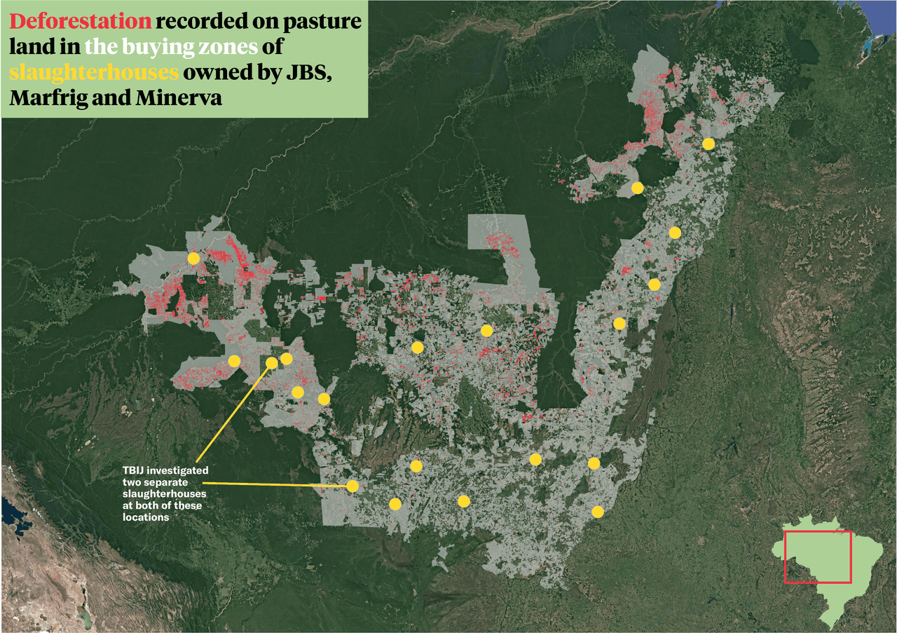 A map of abattoirs linked to deforestation in the Amazon