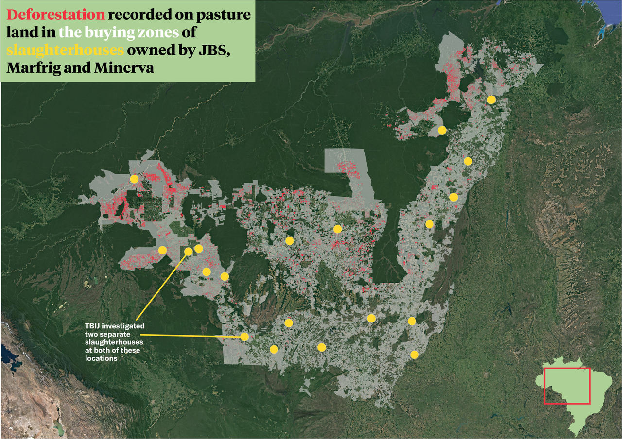 A map of abattoirs linked to deforestation in the Amazon